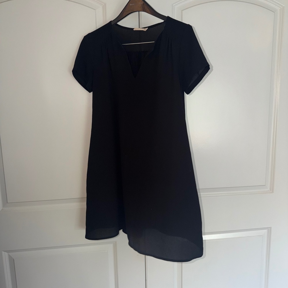 Lush Black Short Sleeve V-Neck Shift Dress High Low Hem Women Small